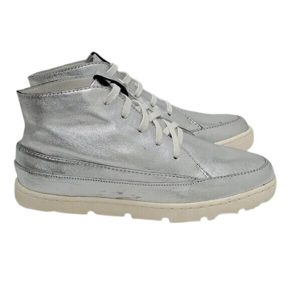 Franco Sarto Silver Leather Lace Up Mid Top sneaker Sz 7 - Picture 1 of 7